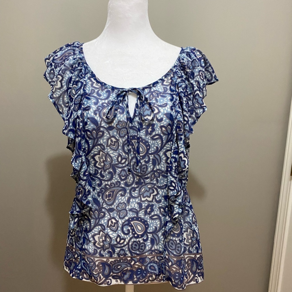 American Eagle Outfitters Blue Ruffled Cap Sleeve Blouse